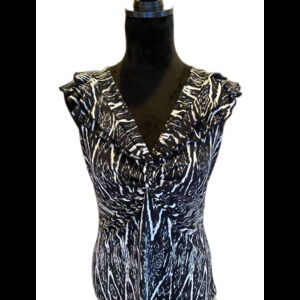Susan Lawrence Blouse Sleeveless Size Large V Neck Black & White Summer Top